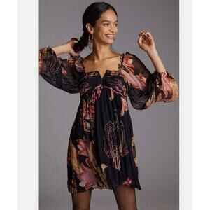 Anthropologie Let Me‎ Be Babydoll Mini Dress black pink, size S